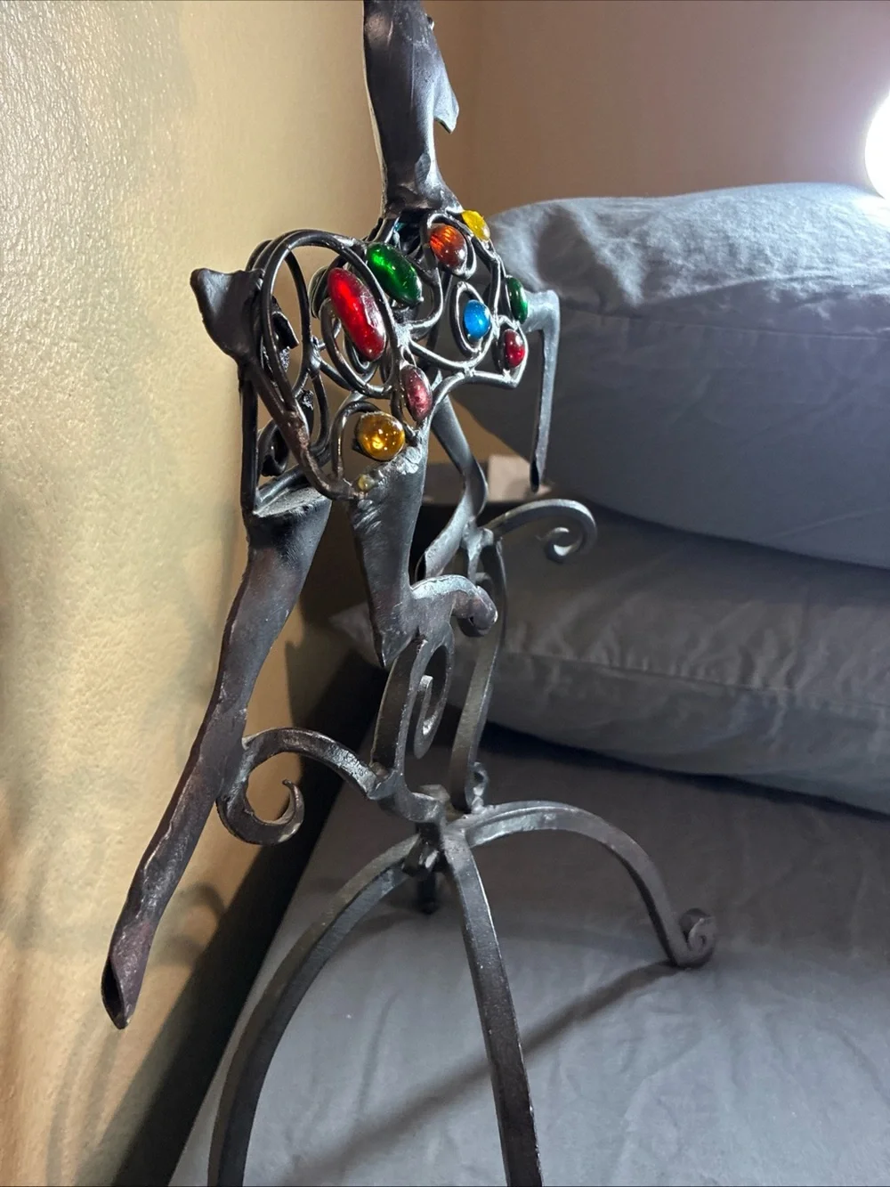 Pier 1 Imports Vintage Christmas Reindeer Tri Candle Holder Forged Iron Reindeer